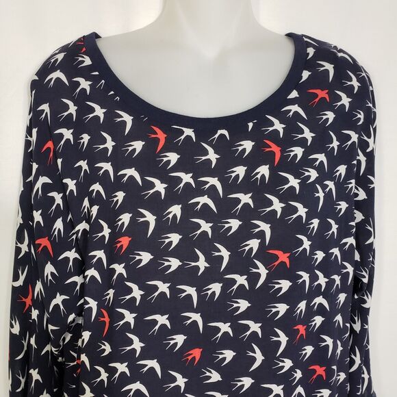 Anthropologie Maeve Women Top Sz 4 Blue White Bird Print Zip Back Rayon Novelty - Picture 3 of 10